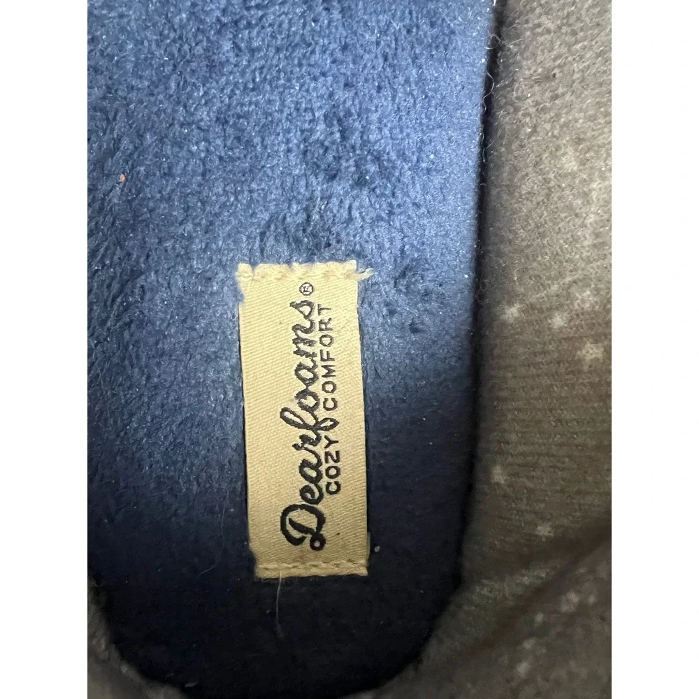Dearfoams Mens Navy Blue Corduroy Fleece Lined Slippers House Shoes Large 9-10